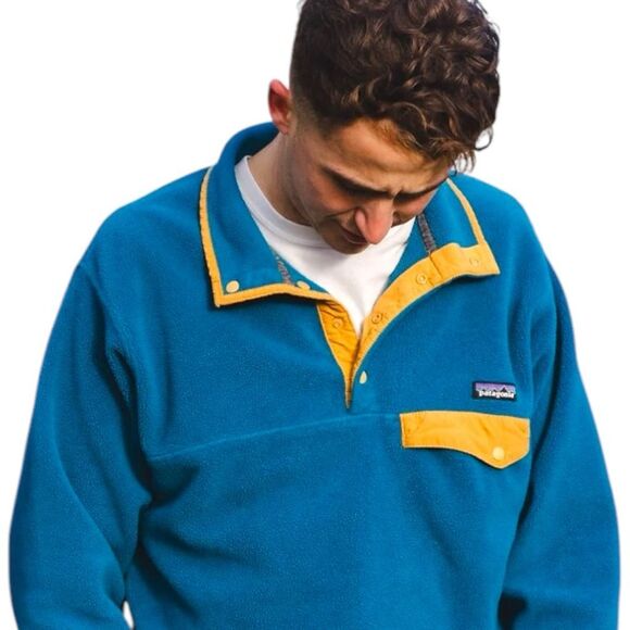 Patagonia Women's Snap-T Synchilla Fleece Pullover Ice Blue Yellow Medium - Picture 1 of 15